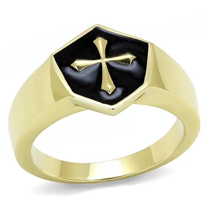 Rings Alamode TK3268 IP GoldIon Plating Stainless Steel Ring with Epoxy in Jet Rings Alamode TK3268 IP GoldIon Plating Stainless Steel Ring with Epoxy in Jet