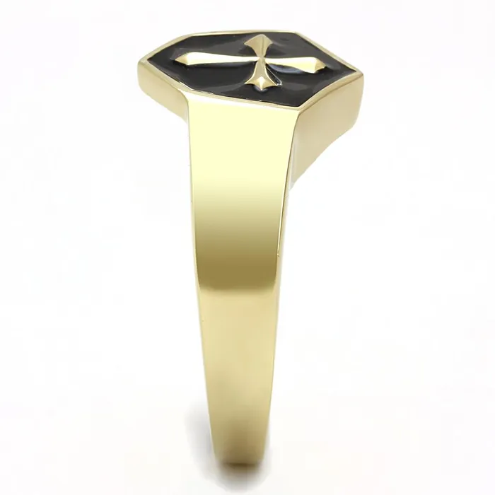 Rings Alamode TK3268 IP GoldIon Plating Stainless Steel Ring with Epoxy in Jet