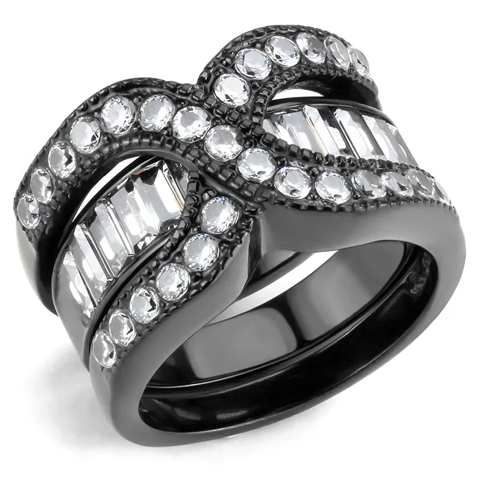 Rings Alamode TK3694 IP BlackIon Plating Stainless Steel Ring with AAA Grade CZ in Clear Rings Alamode TK3694 IP BlackIon Plating Stainless Steel Ring with AAA Grade CZ in Clear