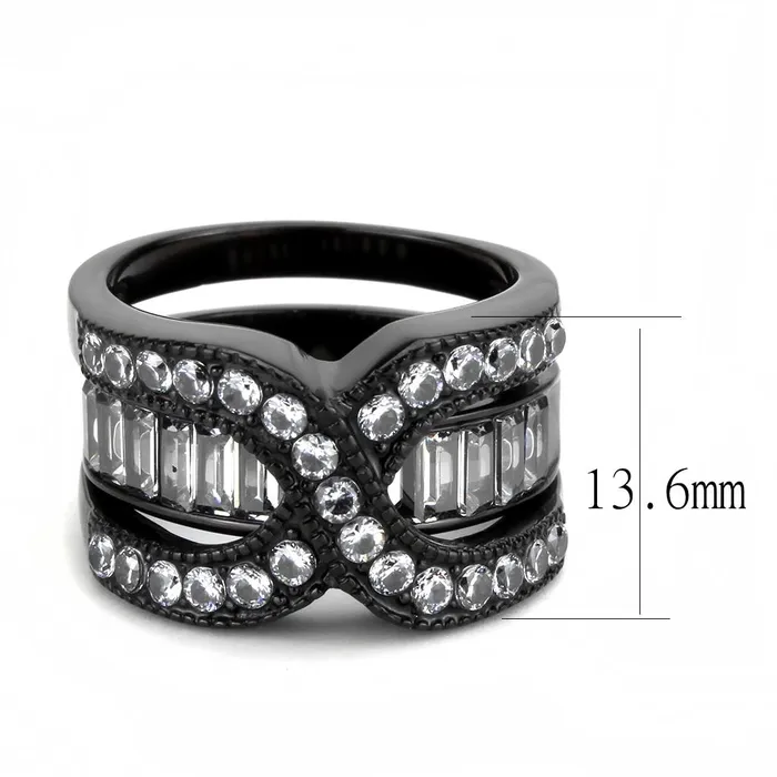 Rings Alamode TK3694 IP BlackIon Plating Stainless Steel Ring with AAA Grade CZ in Clear