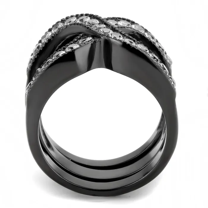Rings Alamode TK3694 IP BlackIon Plating Stainless Steel Ring with AAA Grade CZ in Clear