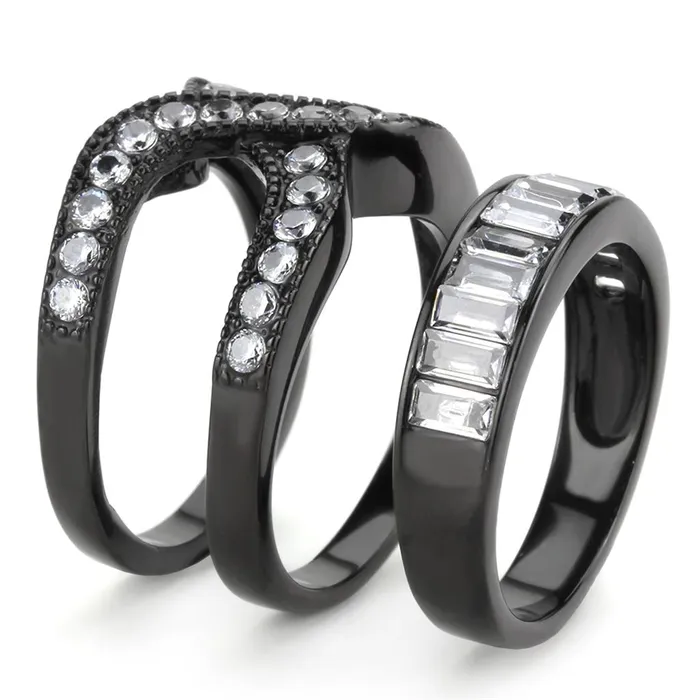 Rings Alamode TK3694 IP BlackIon Plating Stainless Steel Ring with AAA Grade CZ in Clear