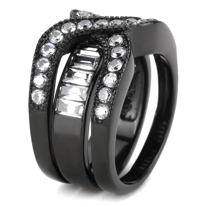 Rings Alamode TK3694 IP BlackIon Plating Stainless Steel Ring with AAA Grade CZ in Clear