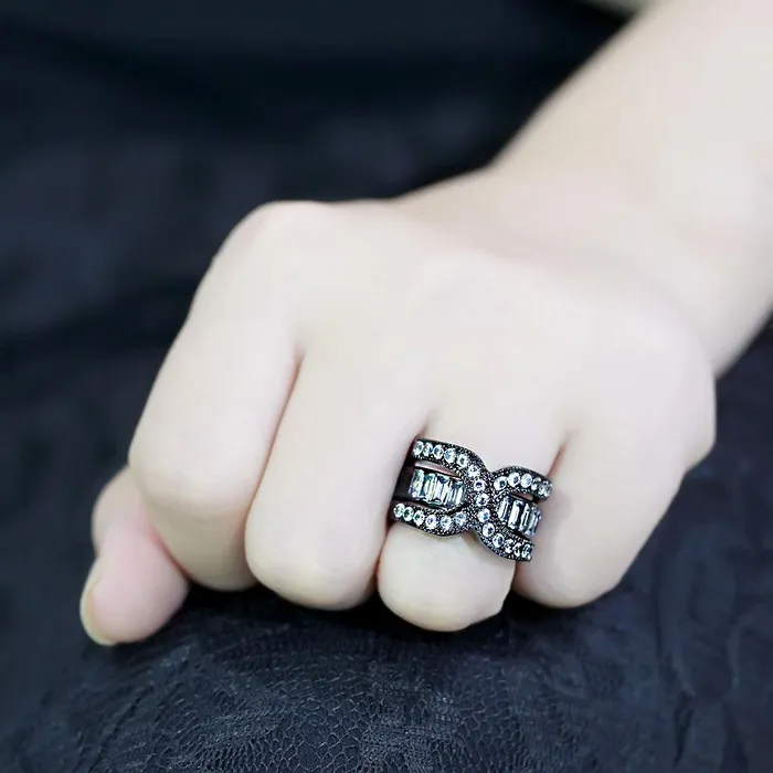 Rings Alamode TK3694 IP BlackIon Plating Stainless Steel Ring with AAA Grade CZ in Clear