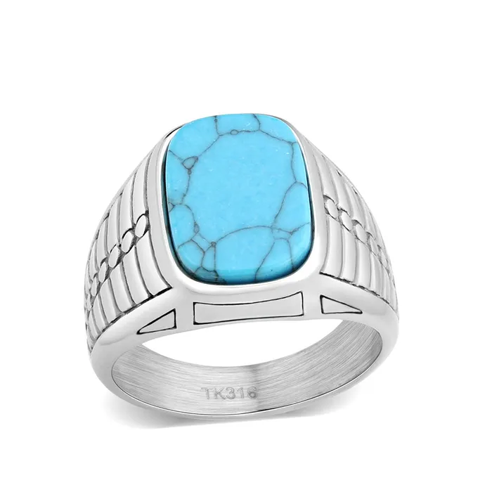 Rings Alamode TK3892 High polished no plating Stainless Steel Ring with Synthetic in Turquoise