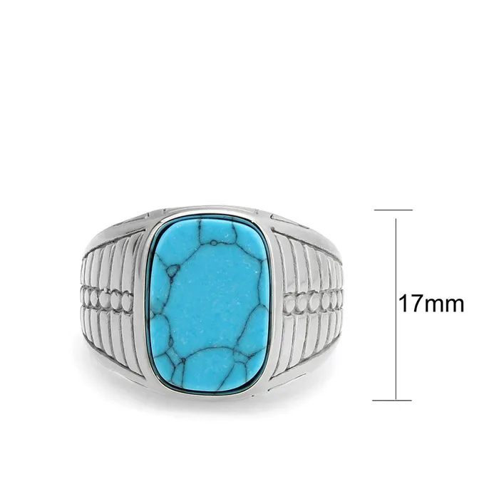 Rings Alamode TK3892 High polished no plating Stainless Steel Ring with Synthetic in Turquoise