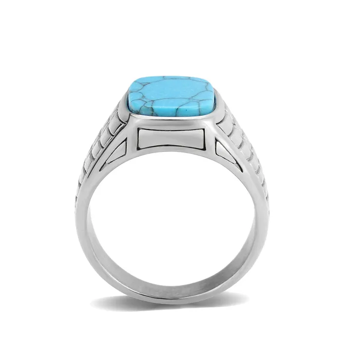 Rings Alamode TK3892 High polished no plating Stainless Steel Ring with Synthetic in Turquoise