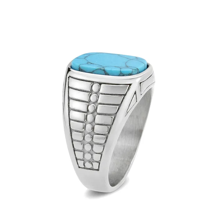 Rings Alamode TK3892 High polished no plating Stainless Steel Ring with Synthetic in Turquoise