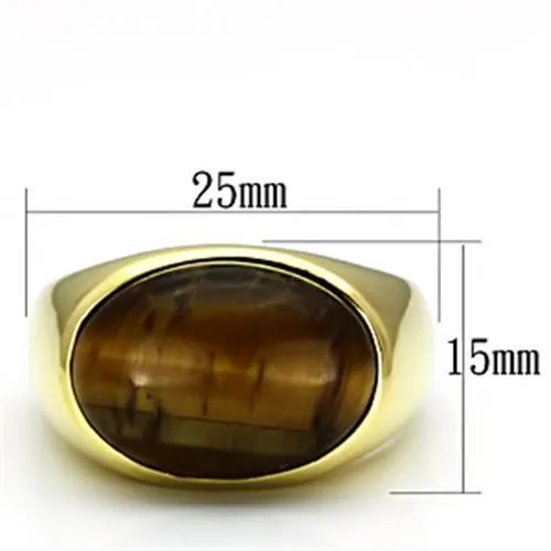 Rings Alamode TK718 IP GoldIon Plating Stainless Steel Ring with Synthetic Tiger Eye in Topaz