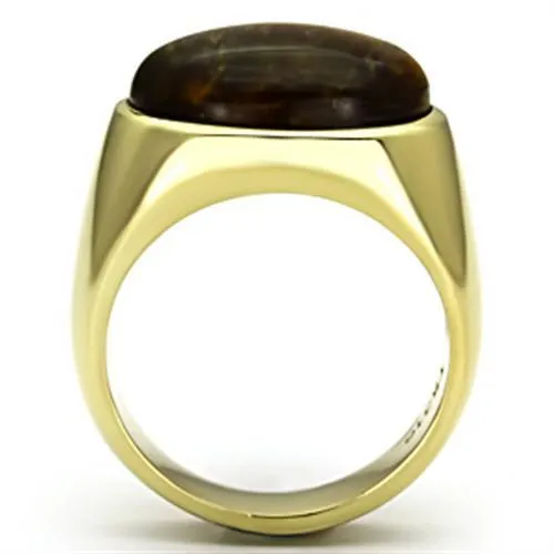 Rings Alamode TK718 IP GoldIon Plating Stainless Steel Ring with Synthetic Tiger Eye in Topaz