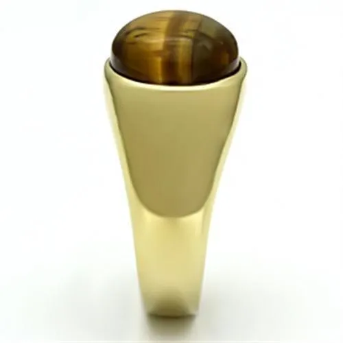 Rings Alamode TK718 IP GoldIon Plating Stainless Steel Ring with Synthetic Tiger Eye in Topaz