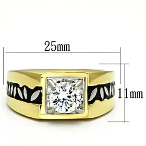 Rings Alamode TK739 TwoTone IP Gold Ion Plating Stainless Steel Ring with AAA Grade CZ in Clear