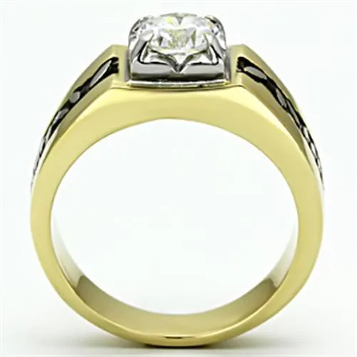 Rings Alamode TK739 TwoTone IP Gold Ion Plating Stainless Steel Ring with AAA Grade CZ in Clear