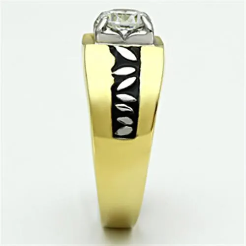 Rings Alamode TK739 TwoTone IP Gold Ion Plating Stainless Steel Ring with AAA Grade CZ in Clear