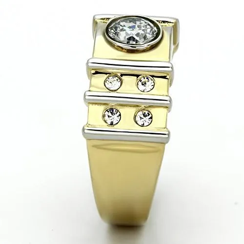 Rings Alamode TK797 TwoTone IP Gold Ion Plating Stainless Steel Ring with AAA Grade CZ in Clear