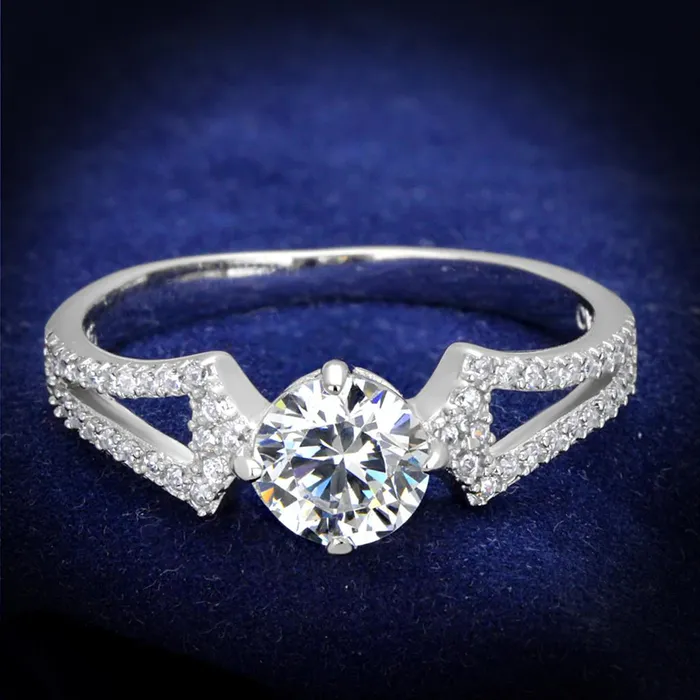 Rings Alamode TS430 Rhodium 925 Sterling Silver Ring with AAA Grade CZ in Clear Rings Alamode TS430 Rhodium 925 Sterling Silver Ring with AAA Grade CZ in Clear
