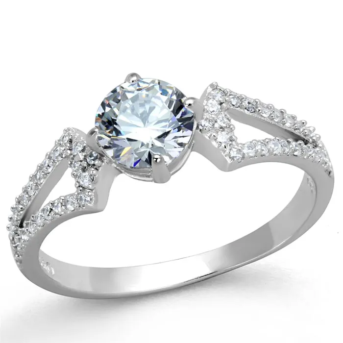 Rings Alamode TS430 Rhodium 925 Sterling Silver Ring with AAA Grade CZ in Clear