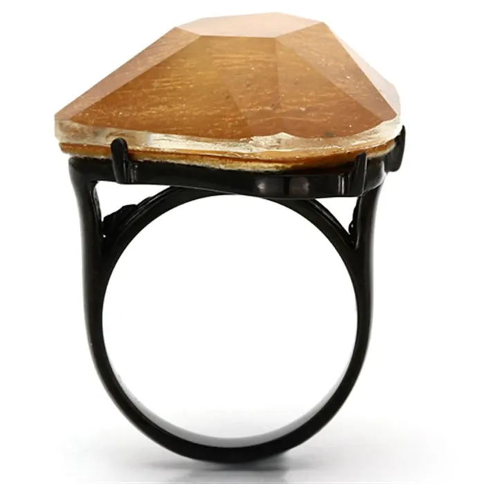 Rings Alamode VL097 IP BlackIon Plating Stainless Steel Ring with Synthetic Synthetic Stone in Orange