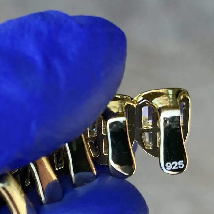 Rings Bling Cartel Admin 14K Gold Plated over 925 Sterling Silver Six Bottom Teeth CZ Baguette Grillz