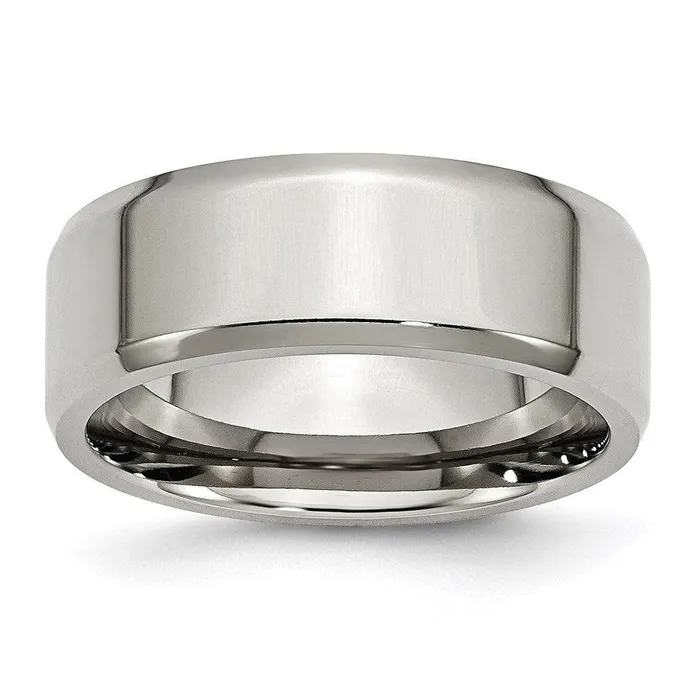Rings Chisel Stainless Steel Beveled Edge 8mm Polished Band