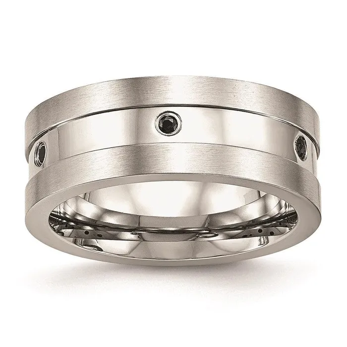 Rings Chisel Stainless Steel BrushedPolished Black CZ Ring