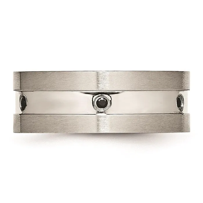 Rings Chisel Stainless Steel BrushedPolished Black CZ Ring Rings Chisel Stainless Steel BrushedPolished Black CZ Ring