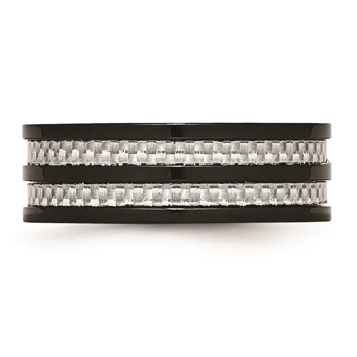 Rings Chisel Stainless Steel Polished 8mm Black IPplated Grey Carbon Fiber Inlay Band Rings Chisel Stainless Steel Polished 8mm Black IPplated Grey Carbon Fiber Inlay Band