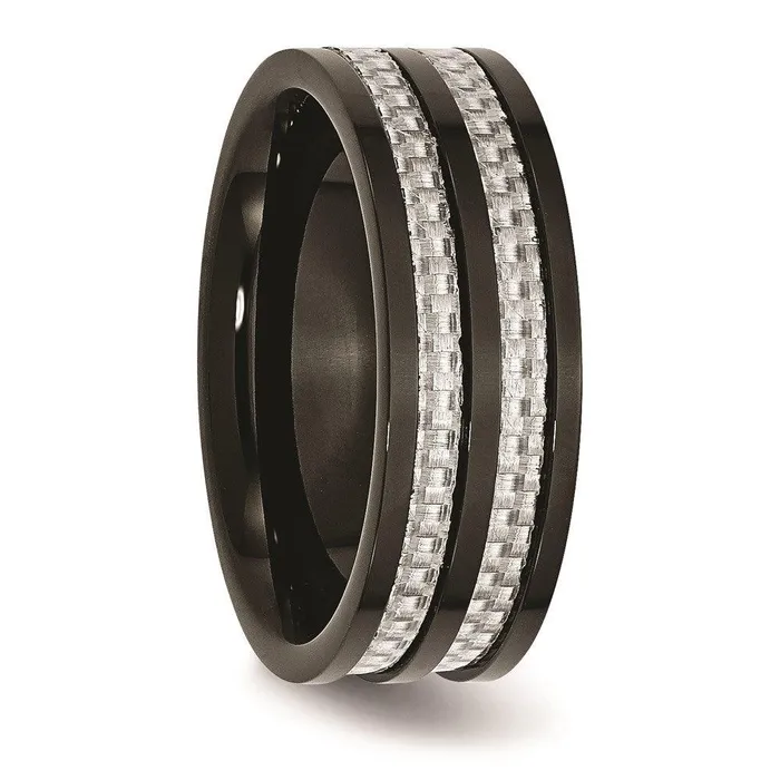 Rings Chisel Stainless Steel Polished 8mm Black IPplated Grey Carbon Fiber Inlay Band Rings Chisel Stainless Steel Polished 8mm Black IPplated Grey Carbon Fiber Inlay Band