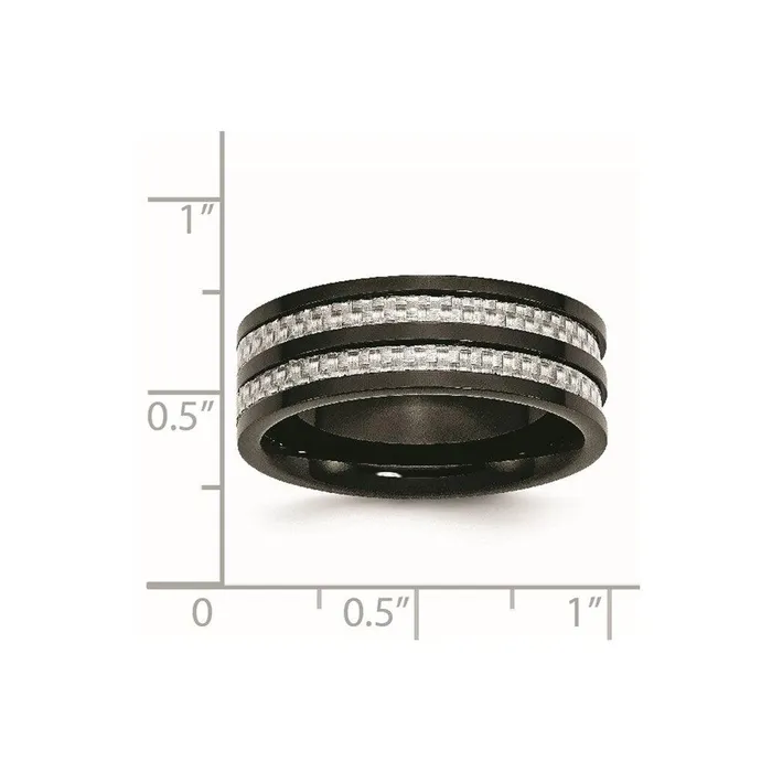 Rings Chisel Stainless Steel Polished 8mm Black IPplated Grey Carbon Fiber Inlay Band Rings Chisel Stainless Steel Polished 8mm Black IPplated Grey Carbon Fiber Inlay Band