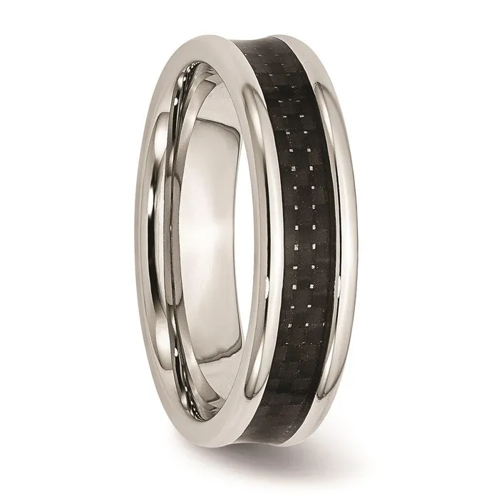 Rings Chisel Stainless Steel Polished Black Carbon Fiber Inlay 6mm Band Rings Chisel Stainless Steel Polished Black Carbon Fiber Inlay 6mm Band