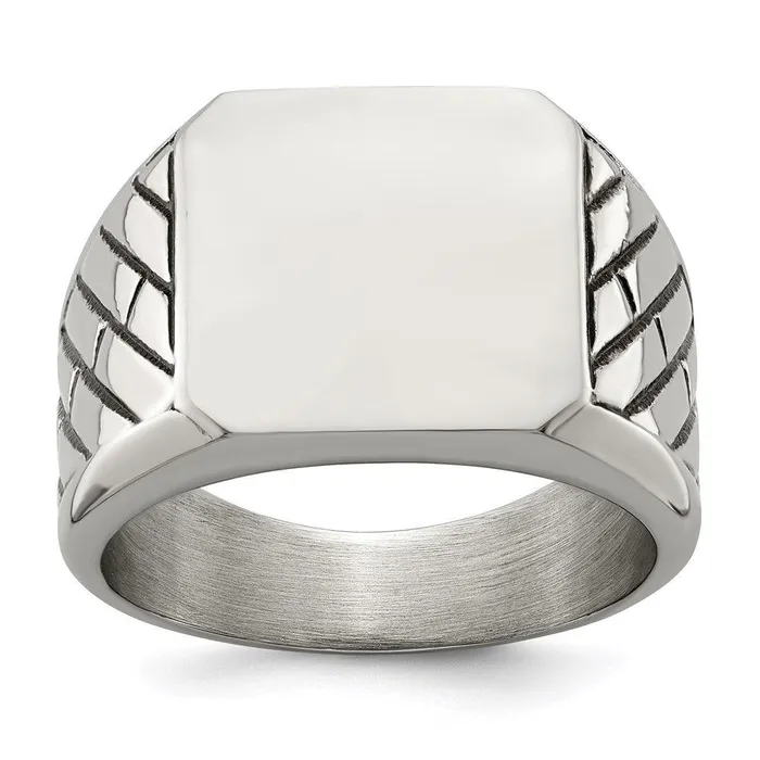 Rings Chisel Stainless Steel Polished with Black Enamel Signet Ring