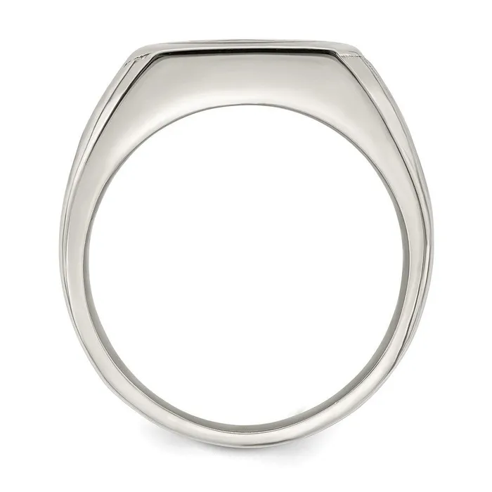 Rings Chisel Stainless Steel Polished with Black Enamel Signet Ring Rings Chisel Stainless Steel Polished with Black Enamel Signet Ring