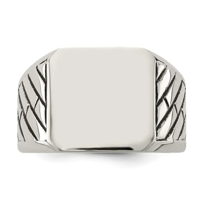 Rings Chisel Stainless Steel Polished with Black Enamel Signet Ring Rings Chisel Stainless Steel Polished with Black Enamel Signet Ring