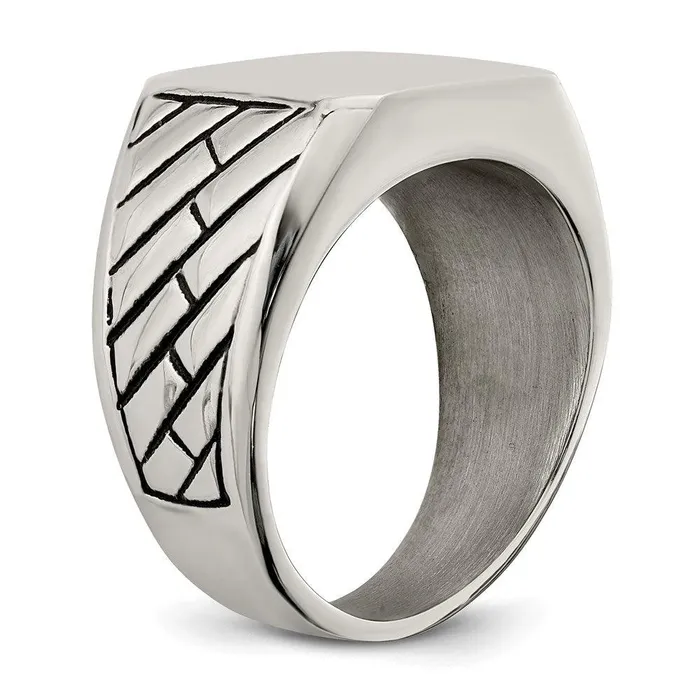 Rings Chisel Stainless Steel Polished with Black Enamel Signet Ring Rings Chisel Stainless Steel Polished with Black Enamel Signet Ring
