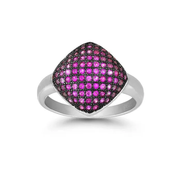 Rings Classic Sterling Silver Black Rhodium and Pink CZ Square Ring Size 8 Rings Classic Sterling Silver Black Rhodium and Pink CZ Square Ring Size 8