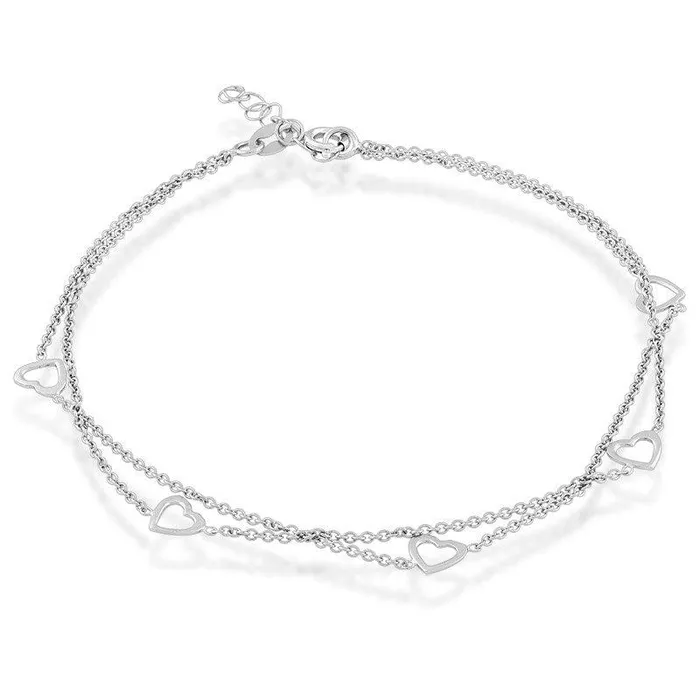 Rings Classic Sterling Silver Double Strand Open Hearts Anklet