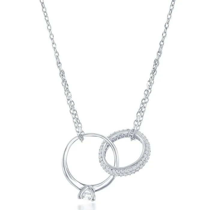 Rings Classic Sterling Silver Engagement Ring and Micro Pave Band Necklace Rings Classic Sterling Silver Engagement Ring and Micro Pave Band Necklace