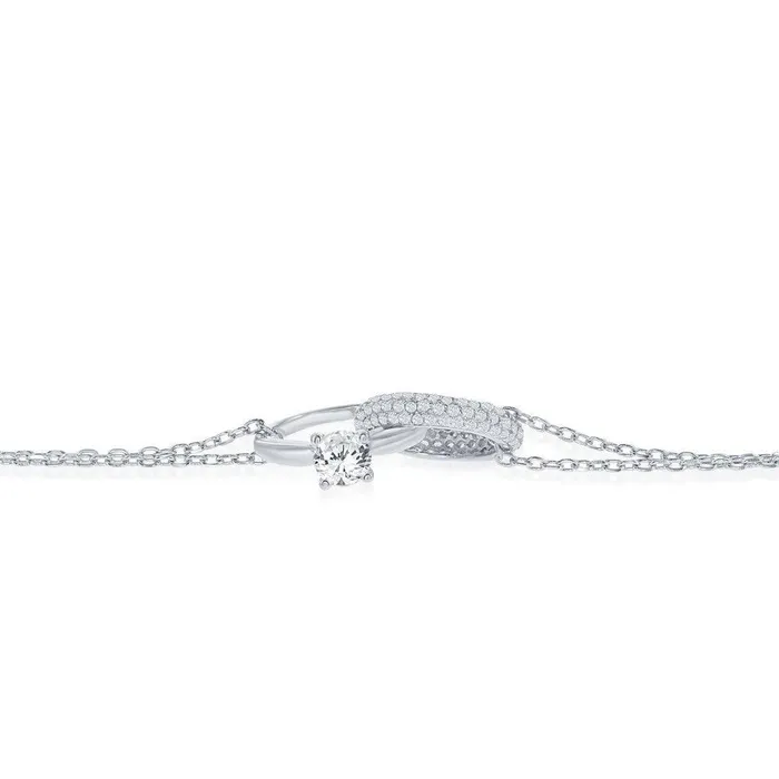 Rings Classic Sterling Silver Engagement Ring and Micro Pave Band Necklace