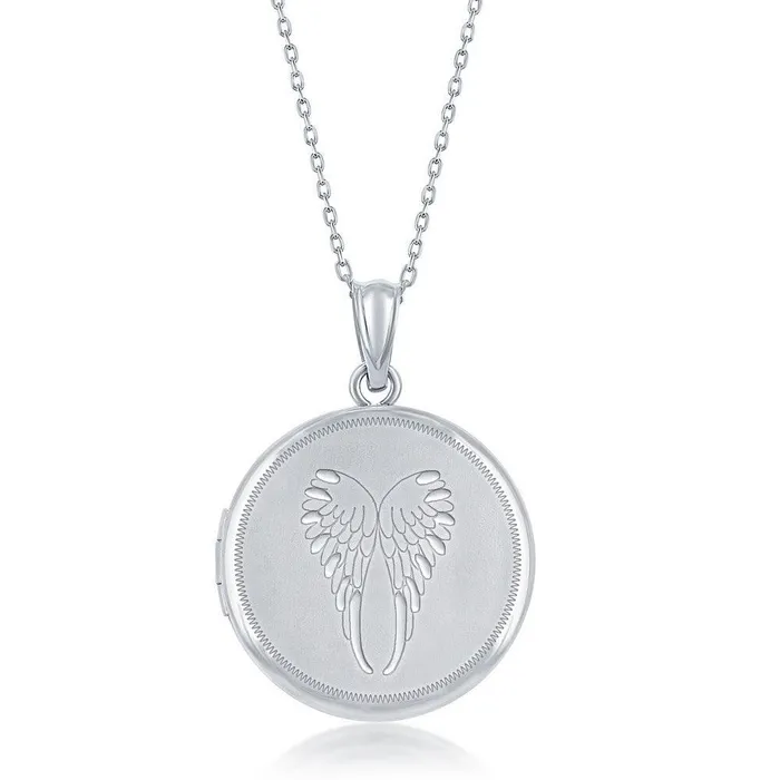 Rings Classic Sterling Silver Matte Angel Wings Round Locket With chain