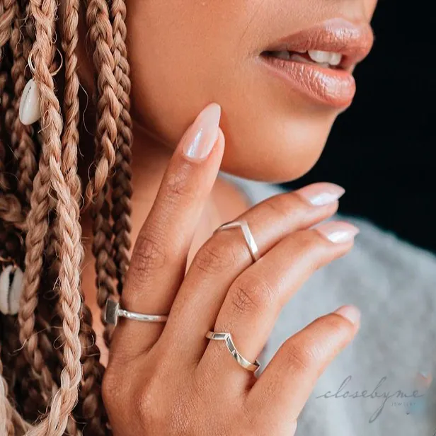 Rings close by me jewelry Chevron Companion Stacking Ring in Sterling Silver