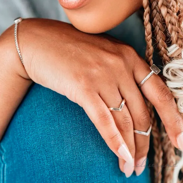 Rings close by me jewelry Chevron Companion Stacking Ring in Sterling Silver