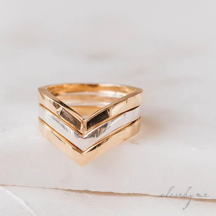 Rings close by me jewelry Chevron Companion Stacking Ring in Sterling Silver