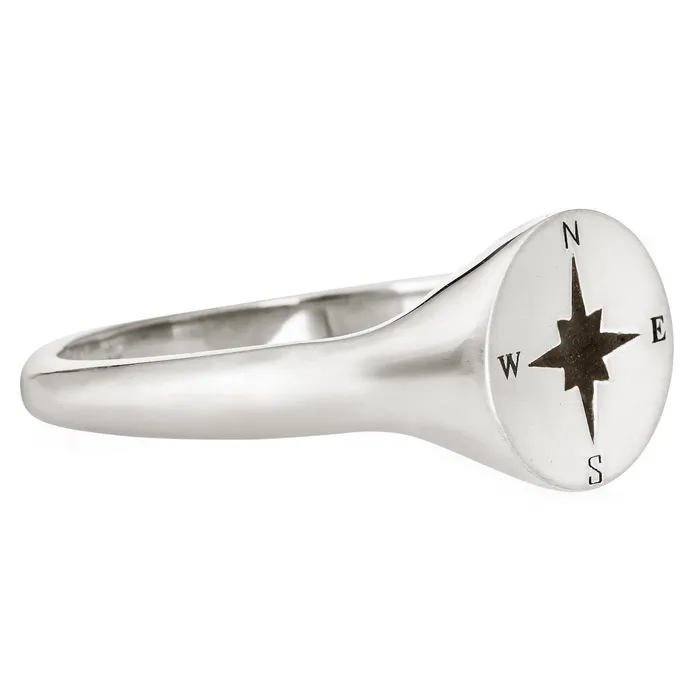 Rings closebymejewelry Compass Signet Cremation Ring in Sterling Silver