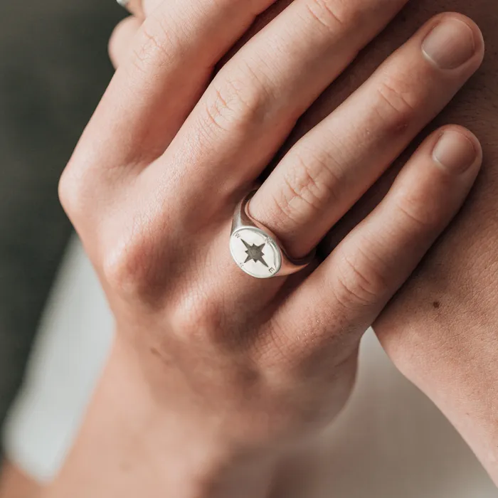 Rings closebymejewelry Compass Signet Cremation Ring in Sterling Silver