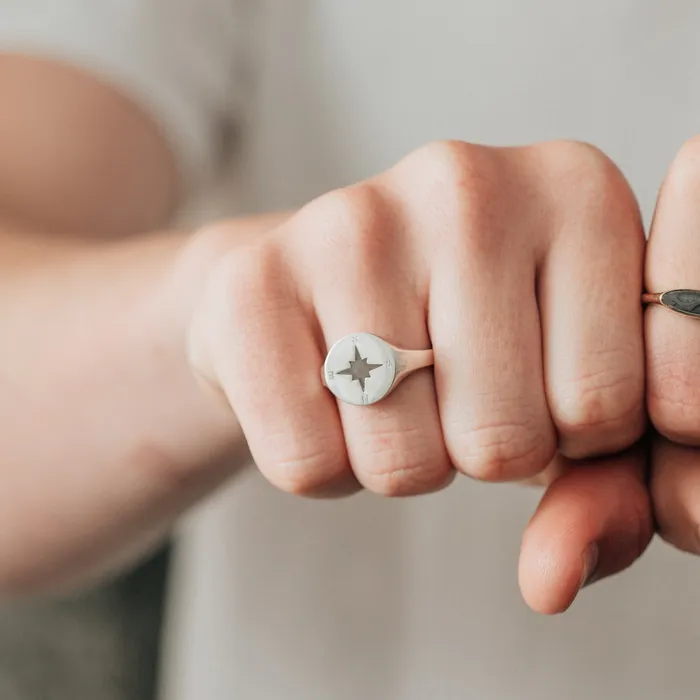 Rings closebymejewelry Compass Signet Cremation Ring in Sterling Silver