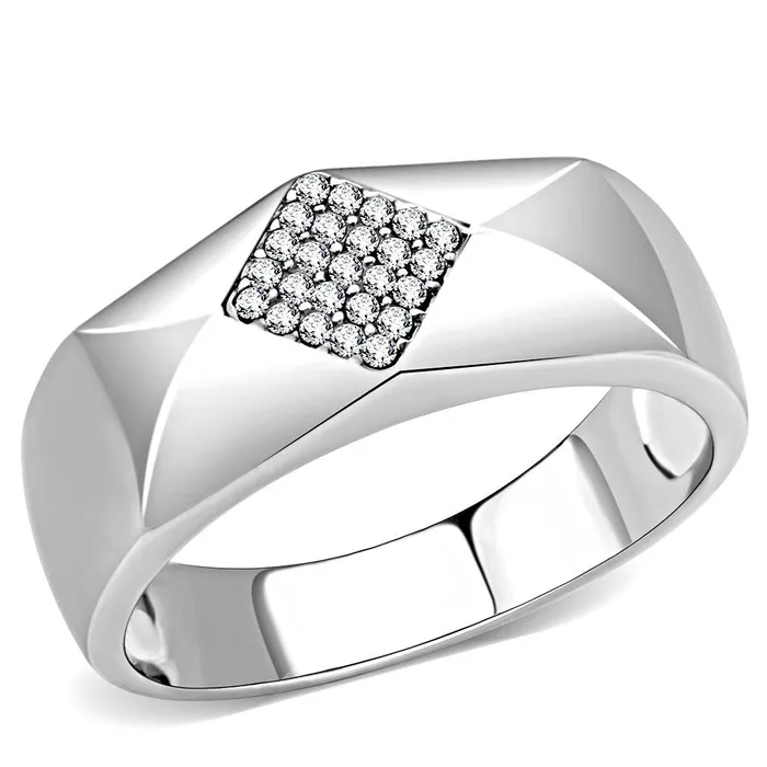 Rings DA288 High polished no plating Stainless Steel Ring with AAA Grade CZ in Clear Alamode Rings DA288 High polished no plating Stainless Steel Ring with AAA Grade CZ in Clear Alamode