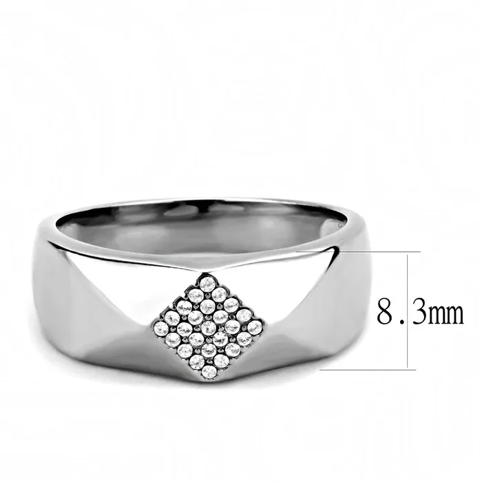 Rings DA288 High polished no plating Stainless Steel Ring with AAA Grade CZ in Clear Alamode