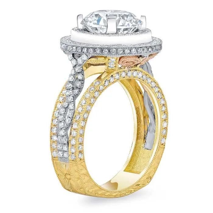 Rings deBebians TriColor Double Halo Engagement Ring