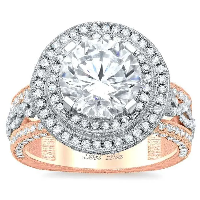Rings deBebians TriColor Double Halo Engagement Ring