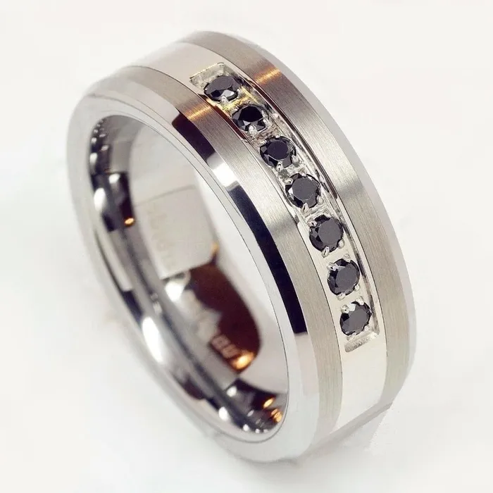 Rings Divine Inspiration Styles ATOP Design Mens Fashion Stylish Silver Black Tungsten Luxury Statement Ring